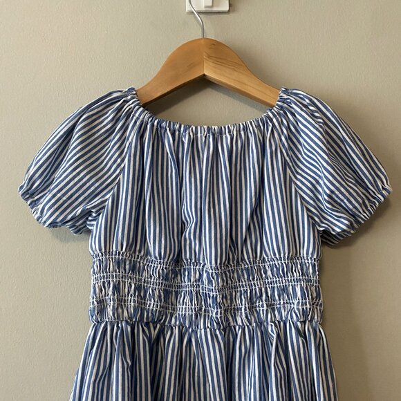 Handmade Children's Blue White Stripes Upcycled 100% Cotton Ruffle Dress - Picture 11 of 15